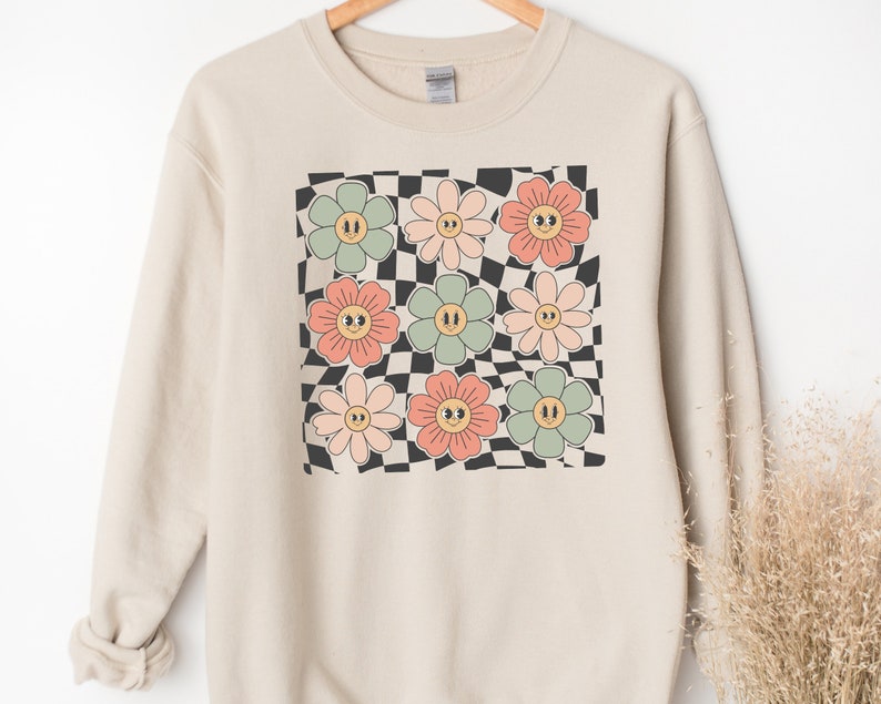 Checkered Flowers Face Sweatshirt