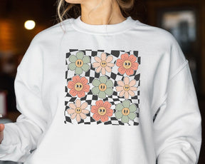 Checkered Flowers Face Sweatshirt