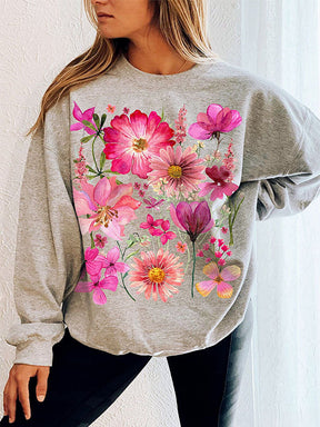 Vintage Pressed Flowers Pullover Sweatshirt