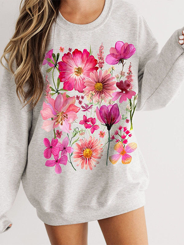 Vintage Pressed Flowers Pullover Sweatshirt