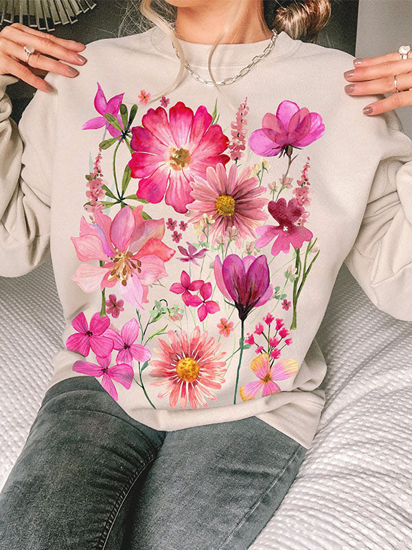 Vintage Pressed Flowers Pullover Sweatshirt