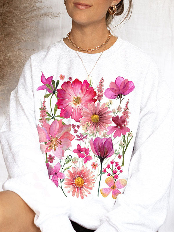 Vintage Pressed Flowers Pullover Sweatshirt