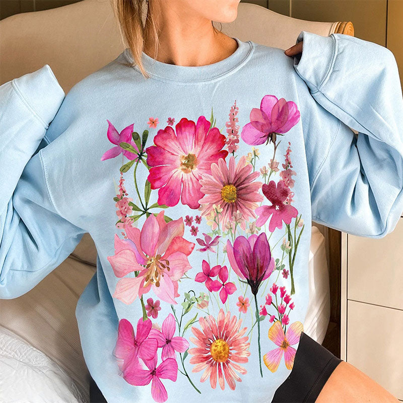 Vintage Pressed Flowers Pullover Sweatshirt