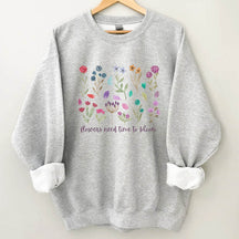 „Blumen brauchen Zeit zum Blühen“-Sweatshirt mit Rundhalsausschnitt