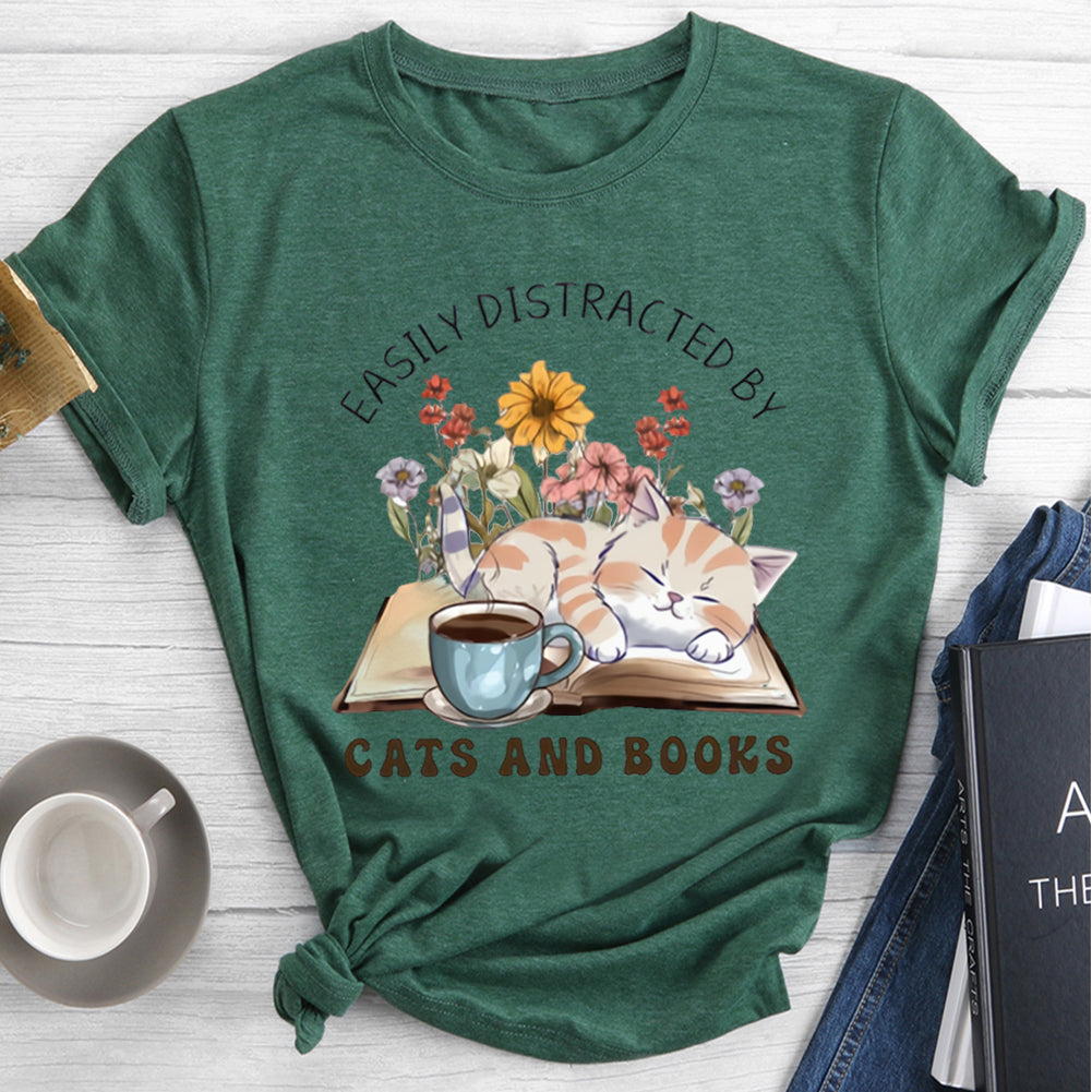 Easily Distracted By Cats And Books T-shirt