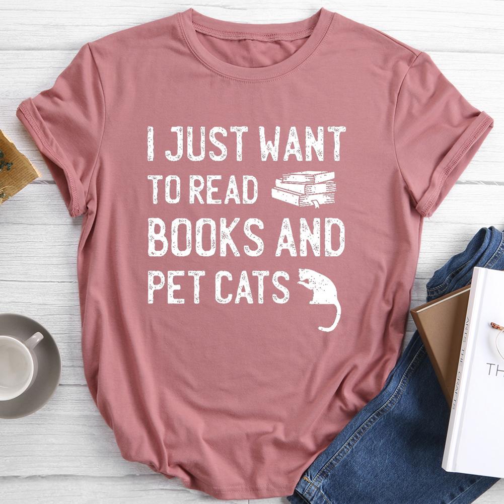 Je veux juste lire des livres et des chats de compagnie T-shirt à col rond