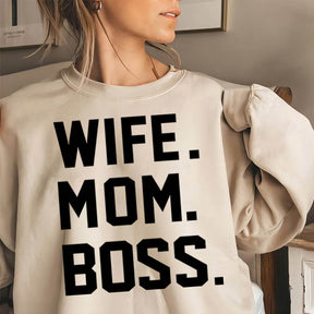 Sweat-shirt imprimé à manches longues Wife Mom Boss