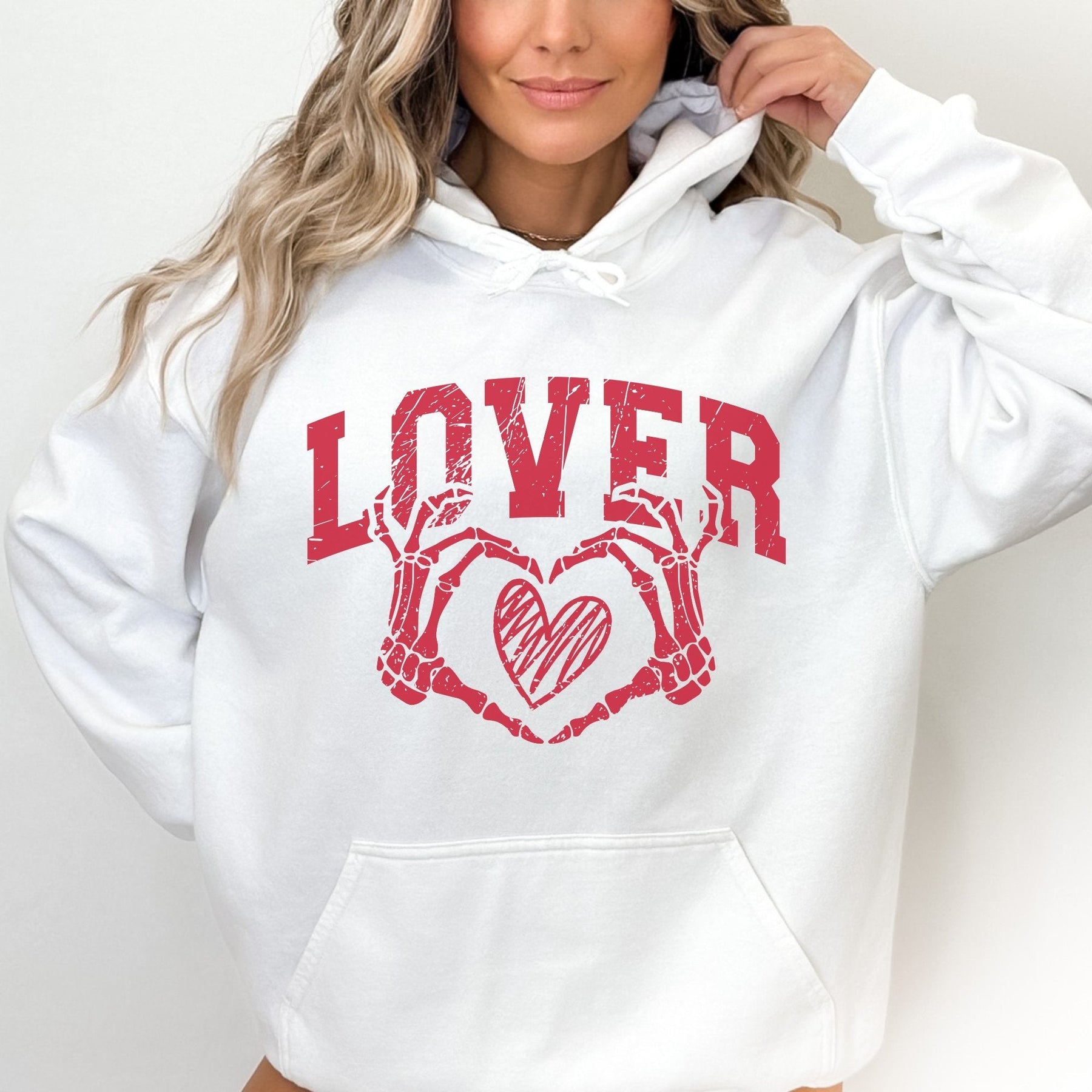 LOVER Skeleton Heart Valentines Graphic Hoodie